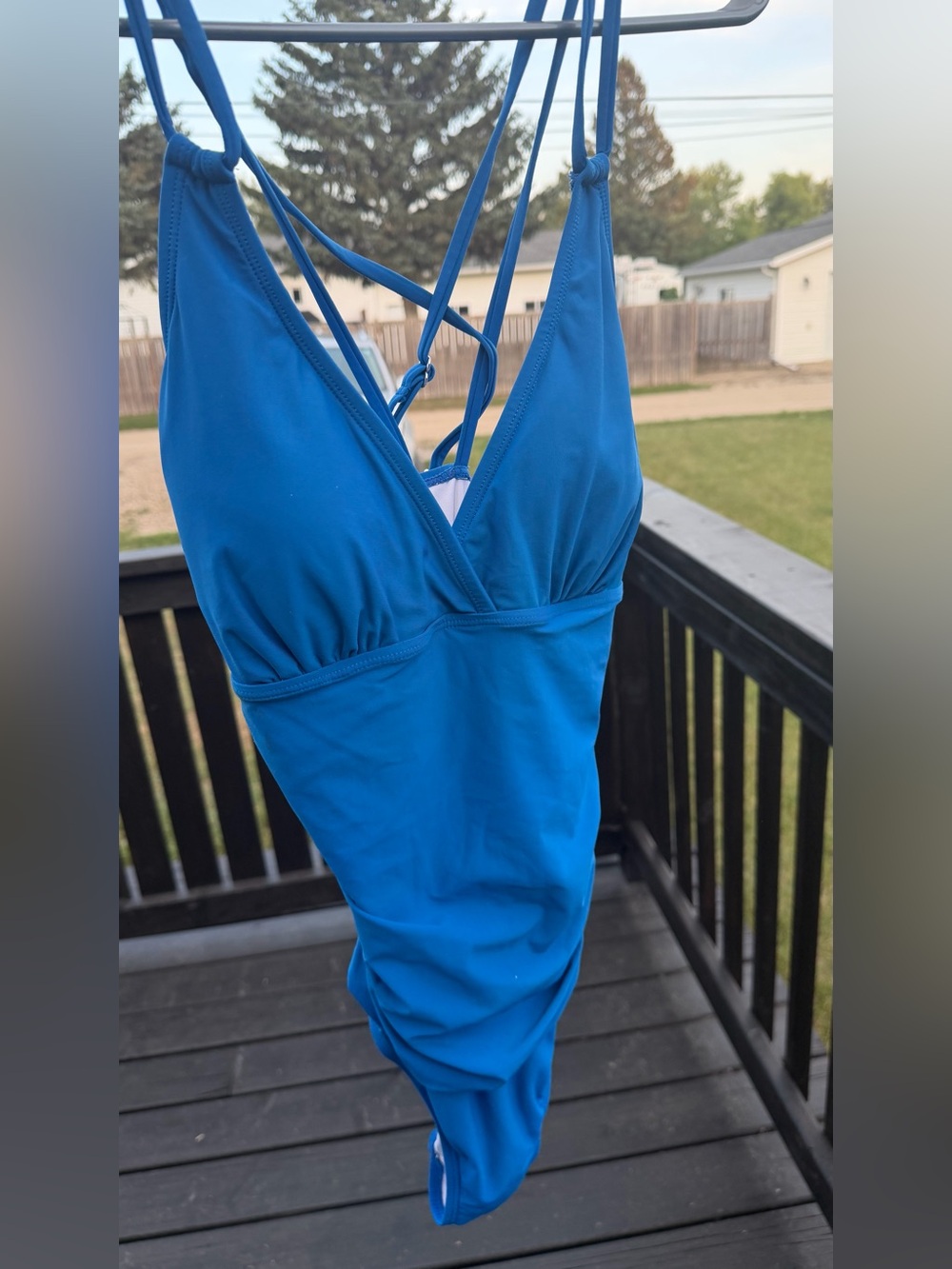Crisscross Back Blue One-Piece Swimsuit